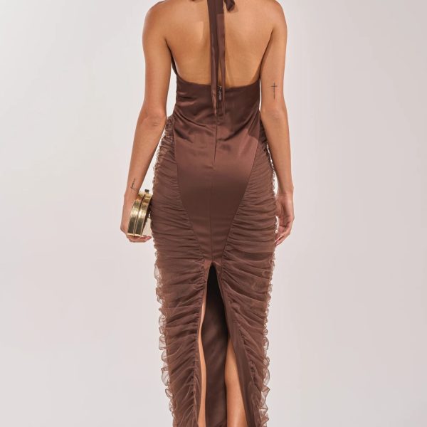 Nikki Halter Chiffon Maxi Dress for Women – Brown (2)