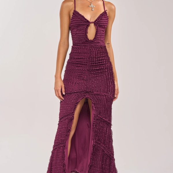 Plus One Plum Ruched Maxi Dress for Women (3)
