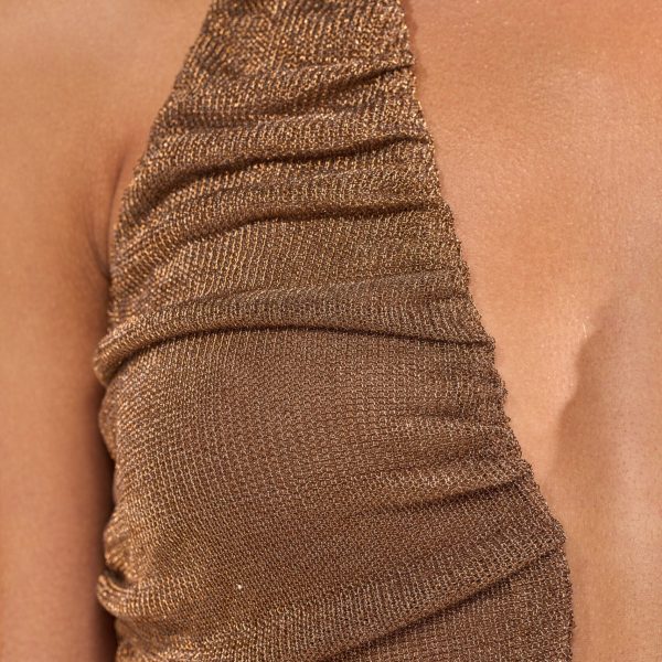 Serpenti Metallic Brown Plunge Maxi Dress for Women (5)